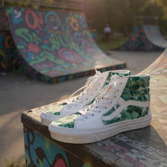 Vans Sk8-Hi Tropical Leaf Print Sneakers | Women’s Size 8 / Men’s 6.5 - Picture 1 of 11